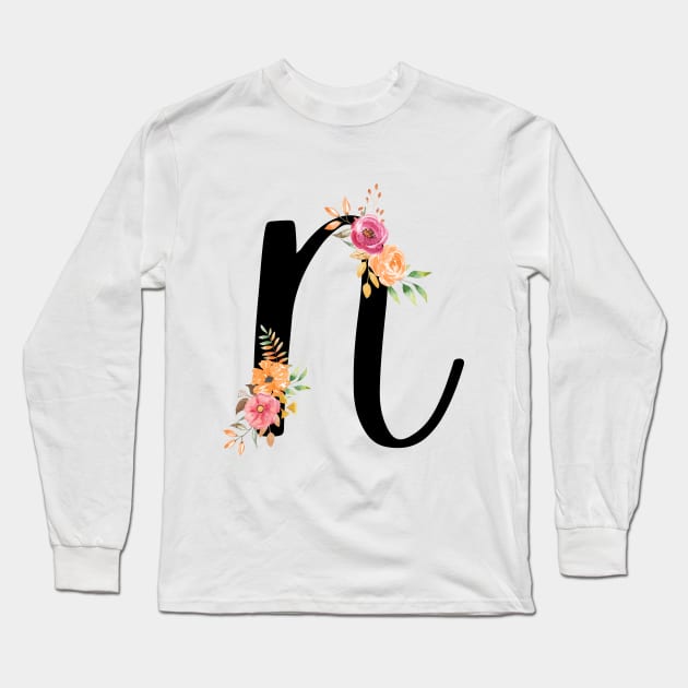 Letter N With Watercolor Floral Wreath Long Sleeve T-Shirt by NatureGlow